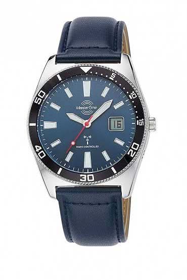 Bracelet de montre pour homme avec cadran bleu, boîtier argenté et bracelet en cuir bleu foncé