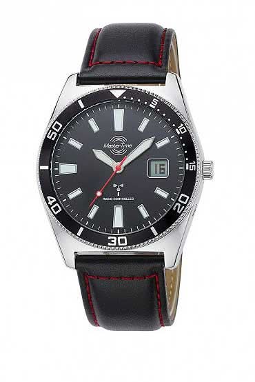 Montre Master Time pour homme avec cadran noir, boîtier en acier inoxydable et bracelet en cuir