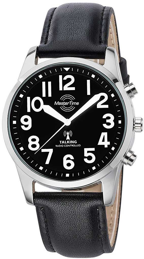 Bracelet de montre pour homme avec cadran noir, bracelet en cuir et boîtier argenté