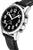 Montre pour homme : cadran noir, boîtier argenté avec poussoirs, bracelet en cuir noir