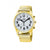 Goldfarbene Herrenuhr mit weißem Zifferblatt, schwarzen Ziffern und Metallarmband