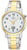 Bracelet de montre pour homme avec bracelet bicolore en métal, cadran blanc et aiguilles dorées
