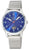 Montre homme avec cadran bleu, bracelet en maille d'acier inoxydable et boîtier argenté