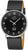 Montre homme avec cadran noir, chiffres romains, bracelet fin en cuir noir