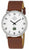 Montre homme avec cadran blanc, mouvement noir et bracelet en cuir marron