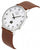 Montre homme avec cadran blanc et bracelet en cuir marron, vue latérale