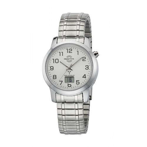 Silberne Damenuhr mit Metallarmband und Analog-Digital-Zifferblatt, mit Datum