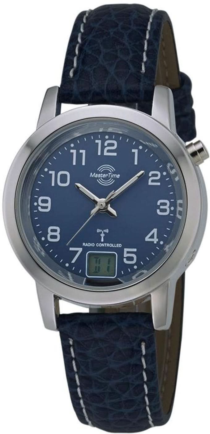 Montre pour femme avec cadran bleu foncé, boîtier en acier inoxydable et bracelet en cuir bleu