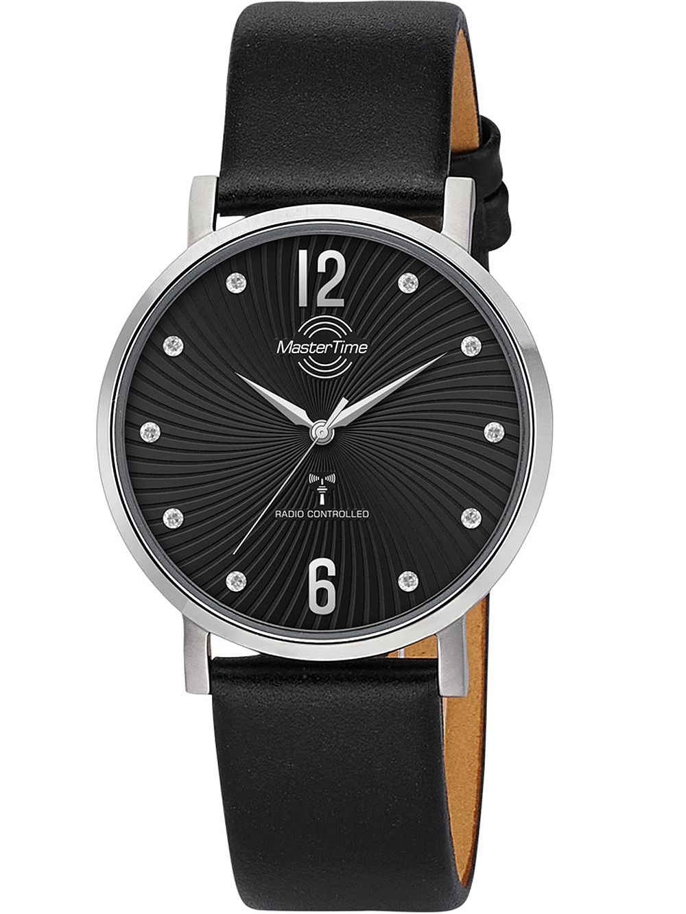 Damen-Armbanduhr Master Time mit schwarzem Lederarmband und schwarzem Zifferblatt