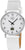 Montre pour femme avec bracelet en cuir blanc, boîtier argenté, cadran analogique et affichage de la date