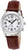 Montre pour femme avec bracelet en cuir marron, boîtier rond argenté et cadran