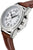 Montre pour femme : boîtier rond en acier inoxydable argenté avec bracelet en cuir marron et poussoirs ronds