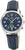 Montre pour femme avec bracelet en cuir bleu et cadran bleu foncé avec affichage de la date « FR »