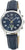Montre pour femme : bracelet en cuir bleu, cadran rond bleu foncé, boîtier en acier