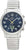 Damenuhr mit blauem Zifferblatt und silberfarbenem Metallarmband, analoge Zeitanzeige