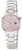 Montre pour femme en acier inoxydable avec cadran rose, aiguilles analogiques et champ numérique
