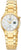 Montre pour femme avec bracelet en métal doré, cadran blanc et élément LCD à 3 heures