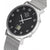 Damen-Armbanduhr: silbernes Gehäuse, schwarzes Zifferblatt mit LCD-Display und Zeigern