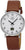 Montre marron pour femme avec bracelet en cuir, boîtier rond argenté et affichage numérique de la date