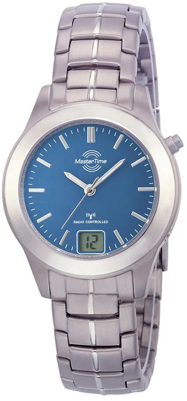 Montre pour femme avec cadran bleu et bracelet en métal, boîtier rond en titane