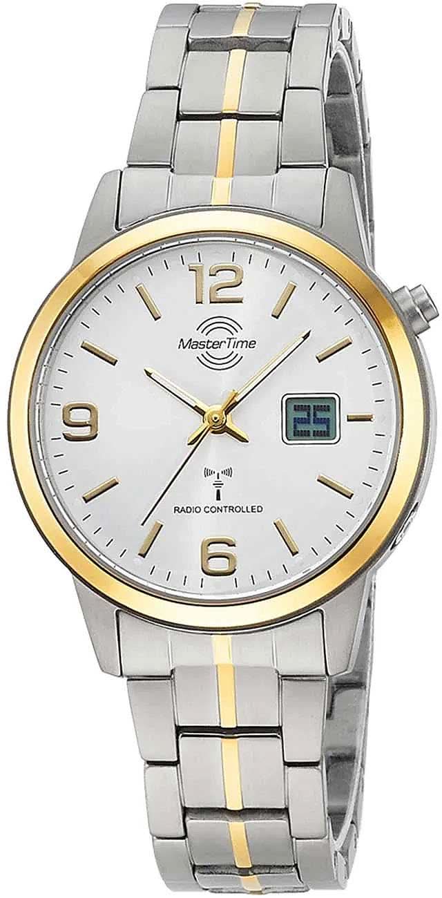 Montre pour femme avec bracelet bicolore en titane, cadran blanc et affichage numérique à 6 heures