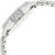 Vue de côté de la montre bracelet avec boîtier rond en acier inoxydable argenté et couronne, bracelet à maillons