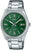 Casio Herrenuhr mit grünem Zifferblatt, Stahlband, Datumsanzeige und Stundenzählern