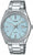 Montre Casio pour homme avec bracelet en métal argenté, cadran turquoise, date à 3 heures.