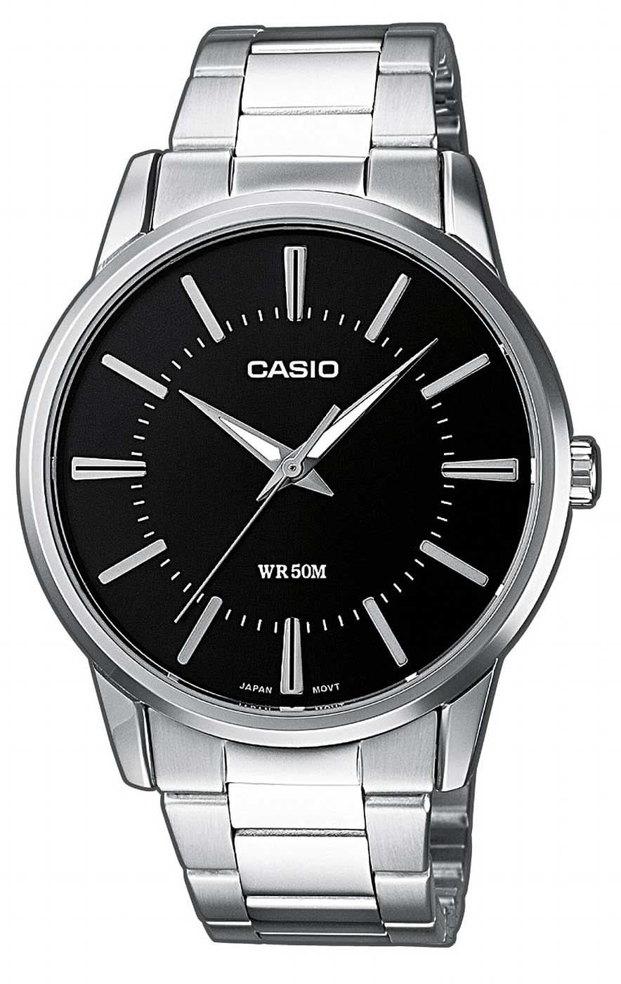 Montre Casio pour homme avec bracelet en acier inoxydable, cadran noir et affichage analogique