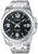 Montre Casio pour homme : bracelet en acier inoxydable argenté, cadran noir, analogique, guichet date, 50 m