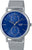 Montre homme avec bracelet en maille métallique argentée et cadran rond bleu