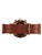 Herrenuhr mit braunem Lederarmband und roségoldfarbenem Gehäuse, Rückansicht mit Schließe
