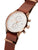 Herren-Armbanduhr mit braunem Lederarmband, roségoldfarbenem Gehäuse und weißen Zifferblatt