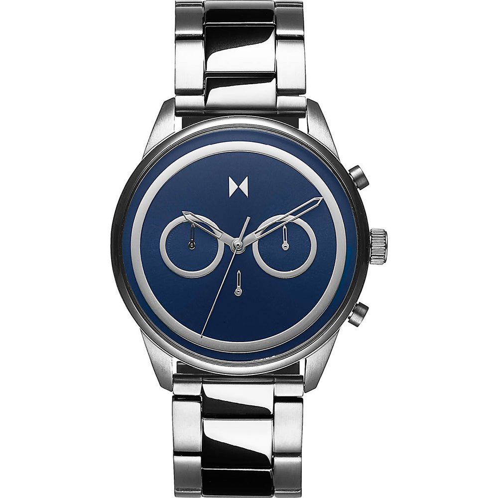 MVMT Herrenuhr Powerlane mit blauem Zifferblatt, Chronograph, Stahlband