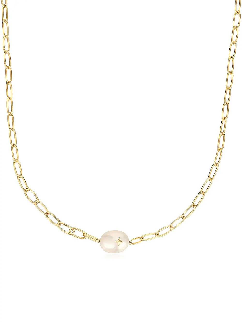 Collier doré avec pendentif perle et chaîne à maillons fins