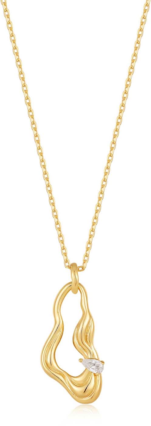 Collier doré avec pendentif goutte d'eau torsadée et petite pierre décorative