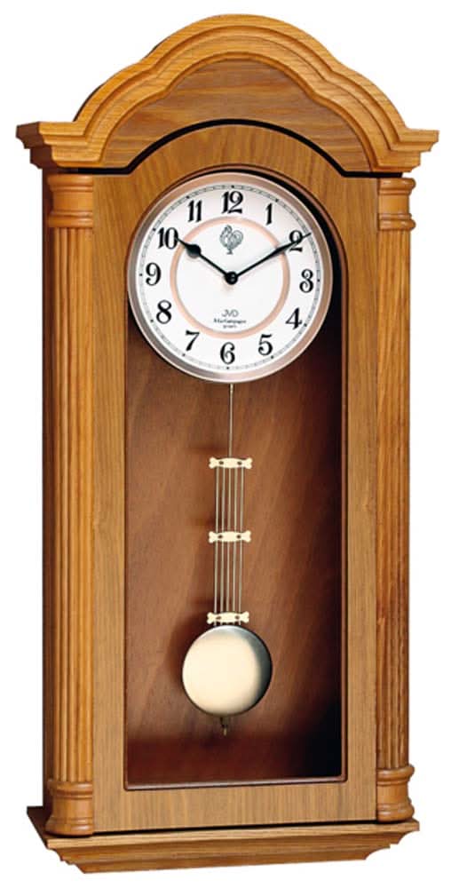 Horloge murale en bois avec cadran rond et pendule oscillante dans le boîtier