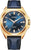 Herrenarmbanduhr mit blauem Zifferblatt, goldfarbener Lünette und blauem Lederarmband