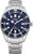 Montre de plongée avec cadran bleu, guichet date et bracelet en métal