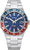 Edelstahl-Herrenarmbanduhr mit blauem Zifferblatt und zweifarbig rotem/blauen GMT-Lünette, Sicht auf Ziffern