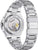Fond de montre pour homme avec mouvement visible dans le boîtier et bracelet en acier inoxydable argenté