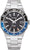 Montre homme avec cadran noir, lunette GMT bleue et bracelet en acier inoxydable argenté