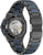 Montre pour homme vue de dos : boîtier noir avec fond transparent et bracelet en métal