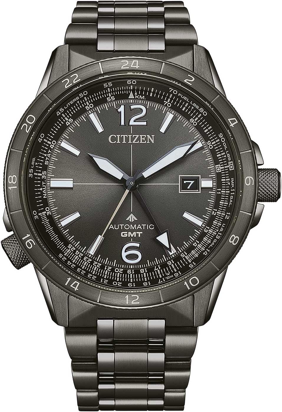 Bracelet de montre pour homme avec cadran noir, guichet date et bracelet en métal