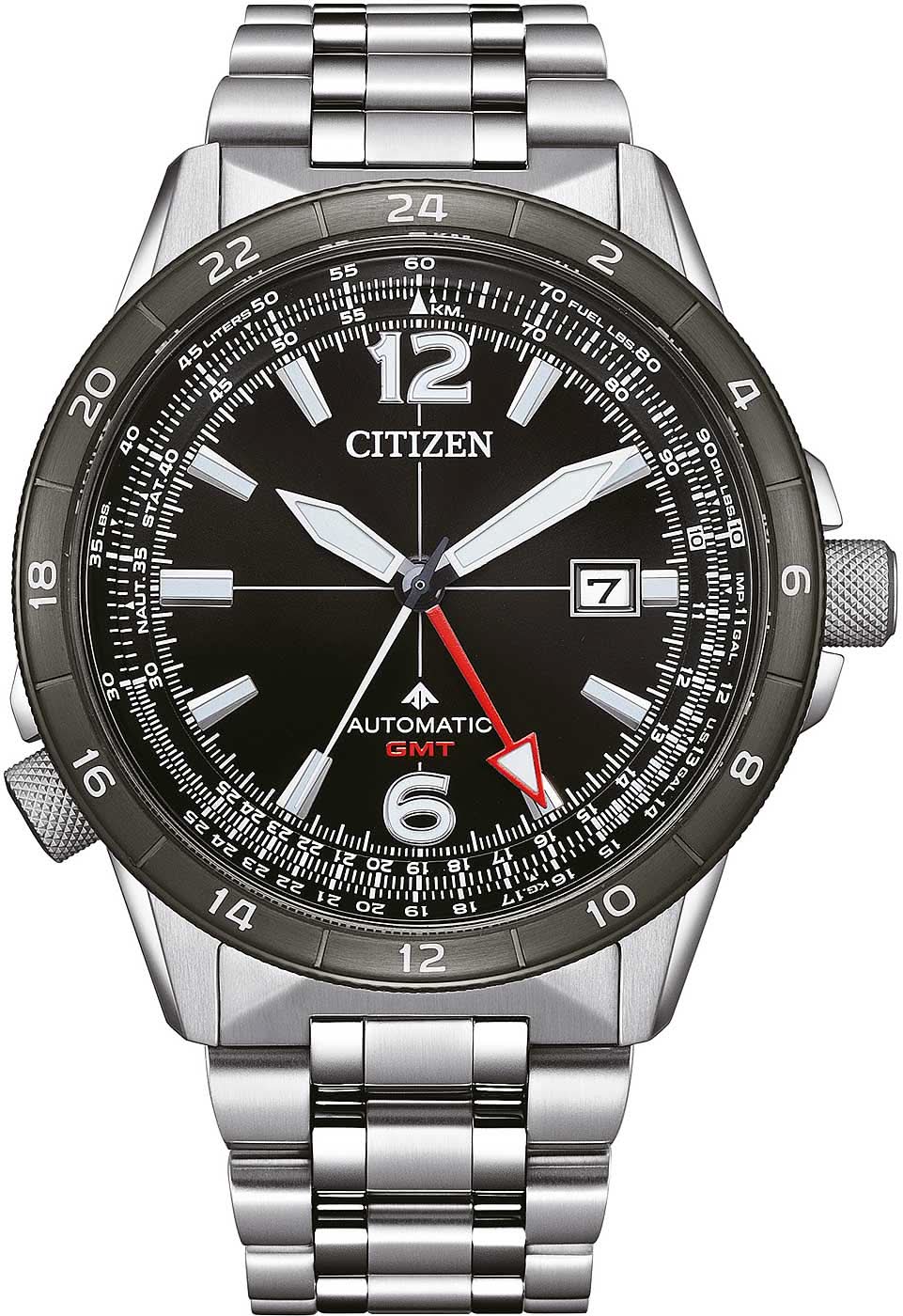 Montre automatique GMT pour homme avec cadran noir, bracelet en acier, date 7
