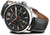 Bracelet de montre pour homme avec bracelet en cuir noir, boîtier argenté et cadran sombre