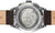 Bracelet de montre pour homme vu de dos avec bracelet en cuir marron, boîtier rond en métal et mouvement apparent