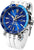 Montre homme avec cadran bleu, bracelet en acier inoxydable argenté et lunette GMT.