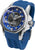 Bracelet pour homme avec bracelet en silicone bleu, boîtier argenté et cadran bleu.