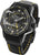 Bracelet de montre pour homme avec cadran noir, bracelet en cuir noir et surpiqûre jaune